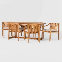 7pc Modern Slatted Wood Outdoor Dining Set - Saracina Home -Garden & Outdoors GUEST 004dfb25 1c23 4390 ab30 32ab6c6abcb4