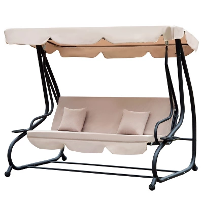Outsunny 3 Seat Outdoor Free Standing Swing Bench Porch Swing With Stand, Comfortable Cushioned Fabric & Included Canopy 8 Outsunny 3 Seat Outdoor Free Standing Swing Bench Porch Swing With Stand, Comfortable Cushioned Fabric & Included Canopy - Image 6