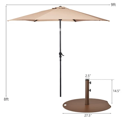 Costway 9ft Patio Umbrella Outdoor W/ 50 LBS Round Umbrella Stand W/ Wheels 3 Costway 9ft Patio Umbrella Outdoor W/ 50 LBS Round Umbrella Stand W/ Wheels