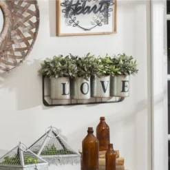 Evergreen Galvanized Metal Wall Pockets "LOVE"
