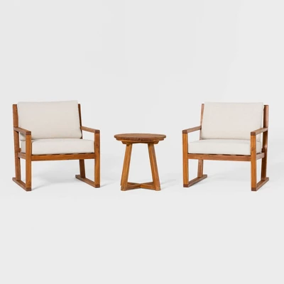 Saracina Home 3pc Modern Slat-Back Acacia Outdoor Conversation Set With Cushions 7 Saracina Home 3pc Modern Slat-Back Acacia Outdoor Conversation Set With Cushions - Image 5