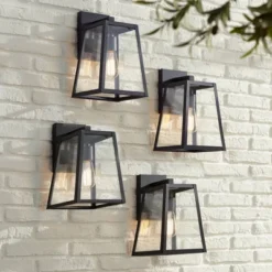 John Timberland Arrington Modern Outdoor Wall Lights Fixtures Set Of 4 Mystic Black 13" Clear Glass For Post Exterior Barn Deck House Porch Yard Patio