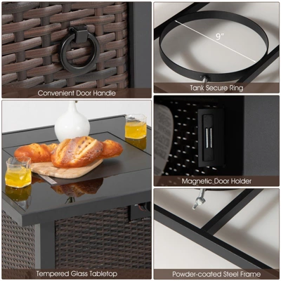 Tangkula Patio Rattan 7PCS Cushioned Chair Set Furniture Set Thick Cushion W/ 50,000 BTU Propane Fire Pit Table For Garden Black/Navy/Red/Turquoise/Off White 8 Tangkula Patio Rattan 7PCS Cushioned Chair Set Furniture Set Thick Cushion W/ 50,000 BTU Propane Fire Pit Table For Garden Black/Navy/Red/Turquoise/Off White - Image 6