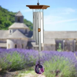 Woodstock Wind Chimes Signature Collection, Woodstock Amethyst Chime, Small 21'' Silver Wind Chime WYBR