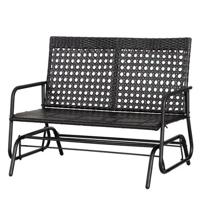 Outsunny Patio 2-Person Wicker Glider Bench Rocking Chair, Outdoor All-Hand Woven PE Rattan Loveseat For Patio, Garden, Porch, Lawn, Black 5 Outsunny Patio 2-Person Wicker Glider Bench Rocking Chair, Outdoor All-Hand Woven PE Rattan Loveseat For Patio, Garden, Porch, Lawn, Black - Image 3