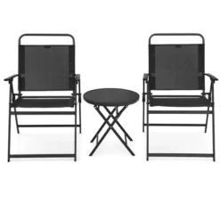 Tangkula 3PCS Patio Bistro Set Outdoor Folding Table & Chairs Set W/Tempered Glass Top Black -Garden & Outdoors GUEST 0d08bc4b 2fdd 48f6 b1b4 658ed4961b13