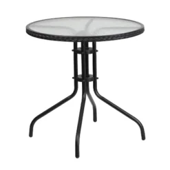 Emma And Oliver 28" Round Tempered Glass Metal Table With Rattan Edging 9 Emma And Oliver 28" Round Tempered Glass Metal Table With Rattan Edging -Garden & Outdoors GUEST 0e1da7ac bfa1 4e87 a875 789eefa962f5