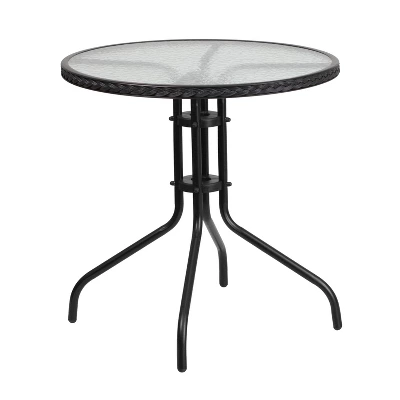 Emma And Oliver 28" Round Tempered Glass Metal Table With Rattan Edging 6 Emma And Oliver 28" Round Tempered Glass Metal Table With Rattan Edging - Image 4