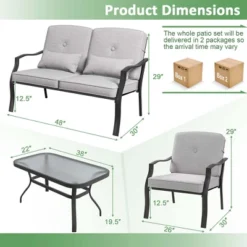 Costway 4 PCS Patio Furniture Set Outdoor Conversation Sofa Tempered Glass Coffee Table -Garden & Outdoors GUEST 0e57e397 46a0 4dd4 9eb7 1ce36a332a60