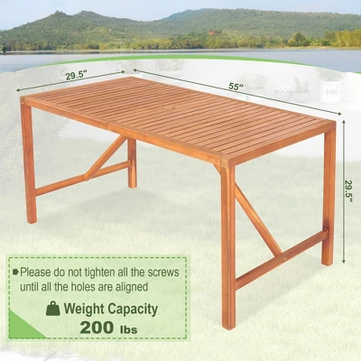 Costway Patio Rectangular Acacia Wood Dining Table 4-6 Person Outdoor 2'' Umbrella Hole 4 Costway Patio Rectangular Acacia Wood Dining Table 4-6 Person Outdoor 2'' Umbrella Hole - Image 2