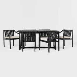 7pc Modern Slatted Wood Outdoor Dining Set - Saracina Home -Garden & Outdoors GUEST 117dd8e5 e41e 4deb 8859 7e6c9ff717ab
