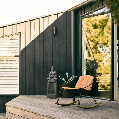 LuxenHome Gray Resin Meditating Buddha On Column Outdoor Fountain With LED Light 5 LuxenHome Gray Resin Meditating Buddha On Column Outdoor Fountain With LED Light - Image 3