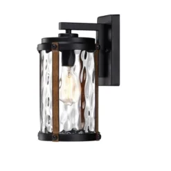 Water Glass And Wood Finish Outdoor Wall Light Black - Wellfor