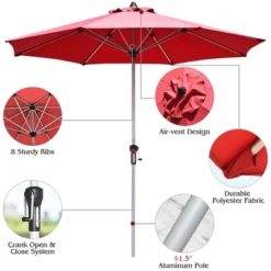 Costway 9' Patio Market Umbrella Outdoor Table Aluminum Crank W/8 Rib -Garden & Outdoors GUEST 15623e6a 8bdd 482a 9968 18f2ebf14e93