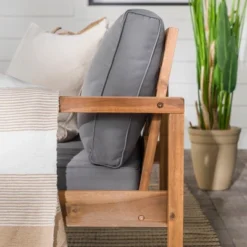 Galia Square Leg Acacia Wood Patio Loveseat With Cushions - Brown - Saracina Home -Garden & Outdoors GUEST 161c7d60 d77b 475e ad59 ec3fc3ea9716