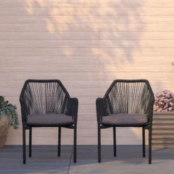 Merrick Lane Outdoor Furniture Sets 2 Piece All-Weather Woven Patio Chairs With Cushions -Garden & Outdoors GUEST 166f12bf c484 4d3b 94d4 ba510bd86ea2