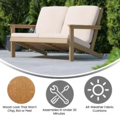 Merrick Lane All-Weather Poly Resin Wood Adirondack Style Deep Seat Patio Loveseat With Cushions -Garden & Outdoors GUEST 18f38de8 842f 4a4d 855f 17e243146603 1