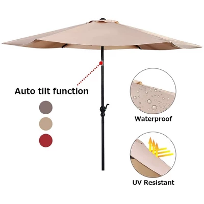 Costway 9ft Patio Umbrella Outdoor W/ 50 LBS Round Umbrella Stand W/ Wheels 7 Costway 9ft Patio Umbrella Outdoor W/ 50 LBS Round Umbrella Stand W/ Wheels - Image 5