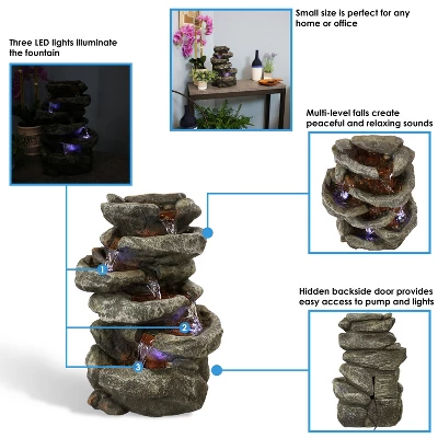 Sunnydaze Decor Sunnydaze Indoor Home Office Relaxing 6-Tiered Stone Falls Tabletop Water Fountain With LED Lights - 15" 11 Sunnydaze Decor Sunnydaze Indoor Home Office Relaxing 6-Tiered Stone Falls Tabletop Water Fountain With LED Lights - 15" - Image 9