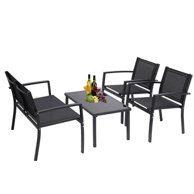 4pc Outdoor Garden Patio Conversation Set - Black - WELLFOR 4 4pc Outdoor Garden Patio Conversation Set - Black - WELLFOR - Image 2