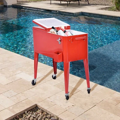 Costway Red Outdoor Patio 80 Quart Cooler Cart Ice Beer Beverage Chest Party Portable 7 Costway Red Outdoor Patio 80 Quart Cooler Cart Ice Beer Beverage Chest Party Portable - Image 5