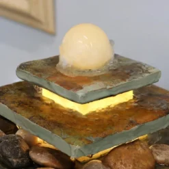 Sunnydaze Decor Sunnydaze Indoor Home Office Slate And Polished Stone Ball Tiered Tabletop Water Fountain With LED Light - 8" -Garden & Outdoors GUEST 1bb5477e 23a3 47b3 a45a 89d085213a1c