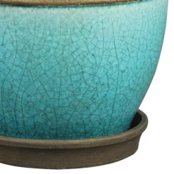 Southern Patio Cadiz 8 Inch Round Crackled Ceramic Indoor Or Outdoor Garden Planter Pot With Saucer For Flowers And Plants, Teal (3 Pack) -Garden & Outdoors GUEST 1c8d1f6c 4269 4552 a3c8 c220dedc7633