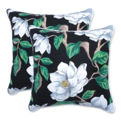 Set Of 2 Magnolia Outdoor/Indoor Throw Pillows Black - Pillow Perfect 10 Set Of 2 Magnolia Outdoor/Indoor Throw Pillows Black - Pillow Perfect -Garden & Outdoors GUEST 1ce53d09 5396 48e5 8da4 9cd8d9f2fe7e