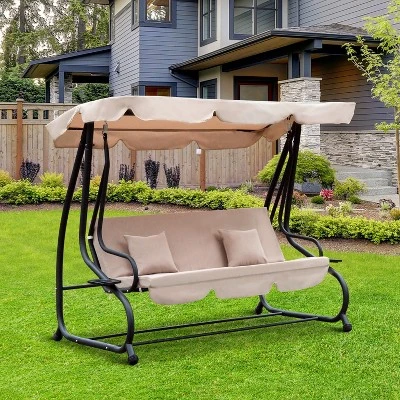 Outsunny 3 Seat Outdoor Free Standing Swing Bench Porch Swing With Stand, Comfortable Cushioned Fabric & Included Canopy 3 Outsunny 3 Seat Outdoor Free Standing Swing Bench Porch Swing With Stand, Comfortable Cushioned Fabric & Included Canopy