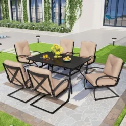Captiva Designs 7pc Patio Dining Set With Rectangular Table With Umbrella Hold & Spring Motion Chairs -Garden & Outdoors GUEST 220c0d5f 2d02 400c 8361 efbff8ec0c3e