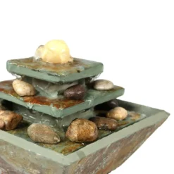 Sunnydaze Decor Sunnydaze Indoor Home Office Slate And Polished Stone Ball Tiered Tabletop Water Fountain With LED Light - 8" -Garden & Outdoors GUEST 2438ef83 7e2a 48af 9602 2f4a20490159