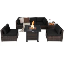 Tangkula Patio Rattan 7PCS Cushioned Chair Set Furniture Set Thick Cushion W/ 50,000 BTU Propane Fire Pit Table For Garden Black/Navy/Red/Turquoise/Off White 21 Tangkula Patio Rattan 7PCS Cushioned Chair Set Furniture Set Thick Cushion W/ 50,000 BTU Propane Fire Pit Table For Garden Black/Navy/Red/Turquoise/Off White -Garden & Outdoors GUEST 2588baa1 d80e 4f2d 9c5a 715de2f596c1