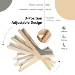 Tangkula Foldable Wood Beach Sling Chair With 3 Adjustable Positions Indoor Living Room Chaise Lounge Grey -Garden & Outdoors GUEST 26898064 107a 4943 9c5a 72dca82089ab