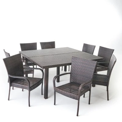 Fiona 9pc Wicker Dining Set - Brown - Christopher Knight Home 3 Fiona 9pc Wicker Dining Set - Brown - Christopher Knight Home