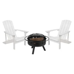 Merrick Lane Ayala 3 Piece Outdoor Leisure Set With Set Of 2 Poly Resin Adirondack Chairs And Star And Moon Iron Fire Pit -Garden & Outdoors GUEST 28c0f3af 11f6 4a8b 8c3b 857b436267d4 1