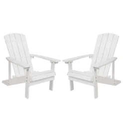 Merrick Lane Set Of 2 Adirondack Patio Chairs With Vertical Lattice Back And Weather Resistant Frame -Garden & Outdoors GUEST 29de4b6a 9f5f 4674 9661 0d615d7f6da1