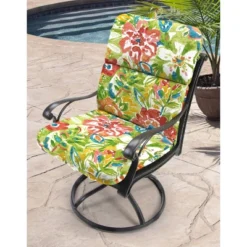 Outdoor Knife Edge Dining Chair Cushion - Green Tropical - Jordan Manufacturing