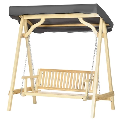 Outsunny Wooden Porch Swing, 2-Seater Outdoor Wood Loveseat Bench With Hanging Chains, Adjustable Canopy, A-Frame Base For Patio, Yard, Garden, Gray 5 Outsunny Wooden Porch Swing, 2-Seater Outdoor Wood Loveseat Bench With Hanging Chains, Adjustable Canopy, A-Frame Base For Patio, Yard, Garden, Gray - Image 3