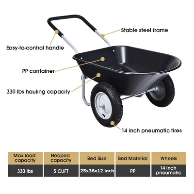 Costway 2 Tire Wheelbarrow Cart Heavy-duty Dolly Utility Cart Black 5 Costway 2 Tire Wheelbarrow Cart Heavy-duty Dolly Utility Cart Black - Image 3