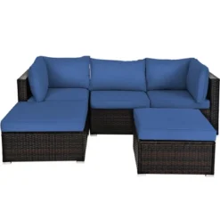 Costway 5PCS Patio Rattan Furniture Set Sectional Conversation Set Ottoman Table Navy -Garden & Outdoors GUEST 2d0adf5e ea12 44c2 a8c5 51d9059b57ce