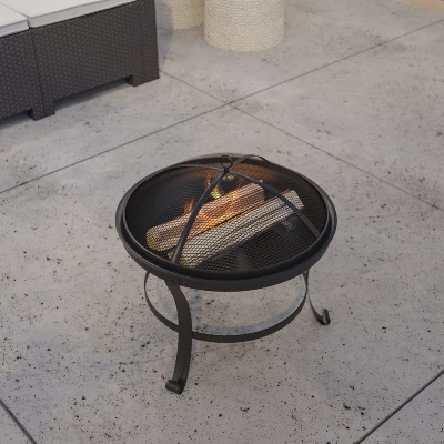 Merrick Lane Fire Pit Outdoor Wood Burning Round Iron 22" Fire Pit For Patio, Backyard, Camping, Picnics With Spark Screen And Poker 6 Merrick Lane Fire Pit Outdoor Wood Burning Round Iron 22" Fire Pit For Patio, Backyard, Camping, Picnics With Spark Screen And Poker - Image 4