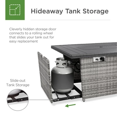 Best Choice Products 52in Wicker Propane Gas Fire Pit Table 50,000 BTU W/ Glass Wind Guard, Tank Holder, Cover 3 Best Choice Products 52in Wicker Propane Gas Fire Pit Table 50,000 BTU W/ Glass Wind Guard, Tank Holder, Cover