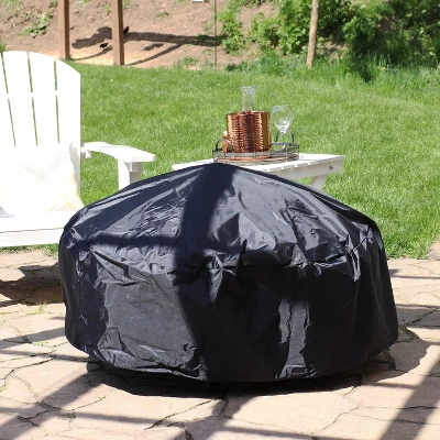 Sunnydaze Decor Sunnydaze Outdoor Heavy-Duty Weather-Resistant Vinyl PVC Round Fire Pit Cover With Drawstring Closure - Black 3 Sunnydaze Decor Sunnydaze Outdoor Heavy-Duty Weather-Resistant Vinyl PVC Round Fire Pit Cover With Drawstring Closure - Black