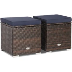 Costway 2PCS Patio Rattan Ottomans Seat Side Table Storage Box Footstool W/Cushions Navy -Garden & Outdoors GUEST 32e29e89 3473 438b a2f9 5365c3419743