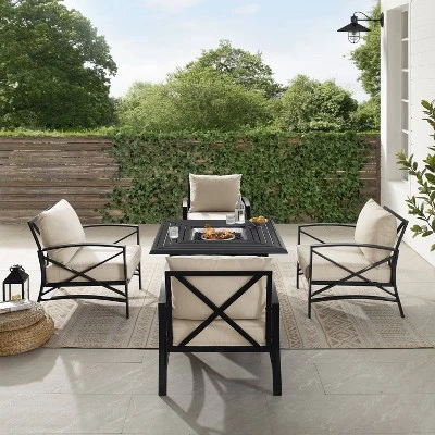 Kaplan 5pc Outdoor Conversation Set With Dante Fire Table & 4 Arm Chairs - Oatmeal - Crosley 6 Kaplan 5pc Outdoor Conversation Set With Dante Fire Table & 4 Arm Chairs - Oatmeal - Crosley - Image 4