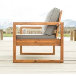 Galia Square Leg Acacia Wood Patio Loveseat With Cushions - Brown - Saracina Home -Garden & Outdoors GUEST 34c230b8 c4f3 4008 8b19 624652108741