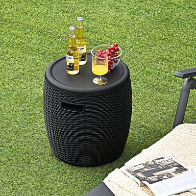 Costway 9.5 Gallon 4-in-1 Patio Rattan Cool Bar Cocktail Table Side Table BrownBlack 3 Costway 9.5 Gallon 4-in-1 Patio Rattan Cool Bar Cocktail Table Side Table BrownBlack