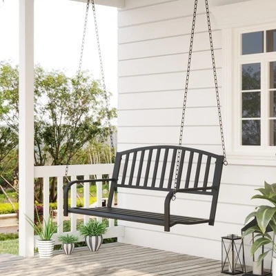 Outsunny 2-Person Metal Outdoor Porch Swing, Hanging Outdoor Swing Chair, Hanging Steel Patio Bench For Deck, 528lb Weight Capacity, Black 4 Outsunny 2-Person Metal Outdoor Porch Swing, Hanging Outdoor Swing Chair, Hanging Steel Patio Bench For Deck, 528lb Weight Capacity, Black - Image 2