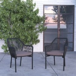 Merrick Lane Outdoor Furniture Sets 2 Piece All-Weather Woven Patio Chairs With Cushions