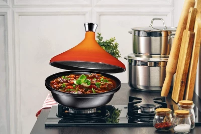 Bruntmor 4 Quart All Clad Tagin Cooking Pot - Dish With Orange Colour Diffuser 4 Bruntmor 4 Quart All Clad Tagin Cooking Pot - Dish With Orange Colour Diffuser - Image 2